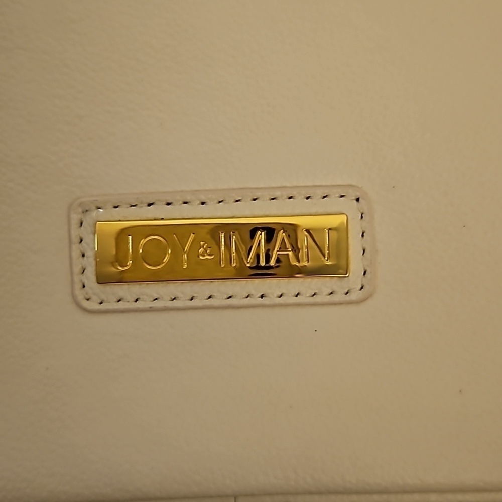 JOY & IMAN Ivory Pebbled SpIit Leather Large Clamshell Satchel Handbag - Picture 4 of 12